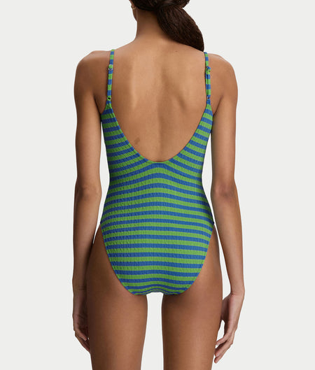 Cable Stripe V-Neck One-Piece Swimsuit
