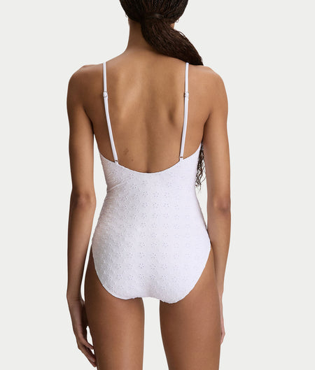 Eyelet Solids Keyhole One-Piece Swimsuit
