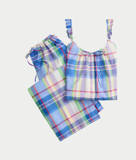 Madras Plaid Ruffle Cami Woven Pajama Set