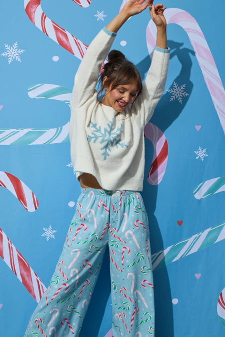 The Sweetest Season Candy Cane Print Flannel Pajama Pants