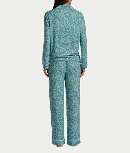 Notch Collar Woven Pajama Set