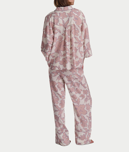 Woven 3/4 Sleeve Button-Down Top and Long Pant Set