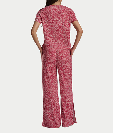 Pointelle Short Sleeve Button-Down Top and Long Pant Set