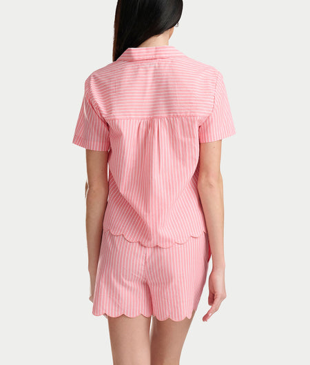 Notch Collar Woven Boxer Pajama Set