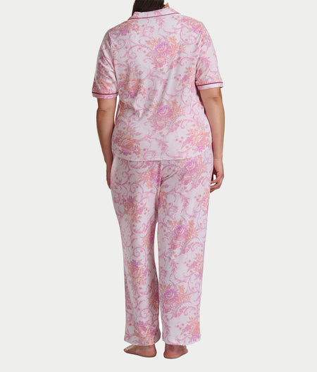 Plus Size Romantic Fields Notch Collar Pajama Set with Lace