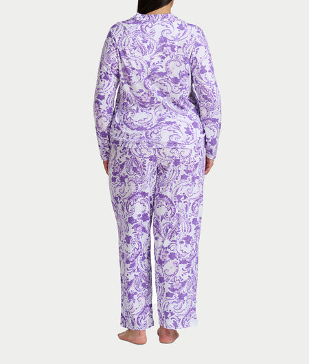 Paisley Fusion Knit Pajama Set with Satin