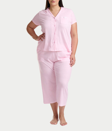 Notch Collar Knit Capri Pajama Set