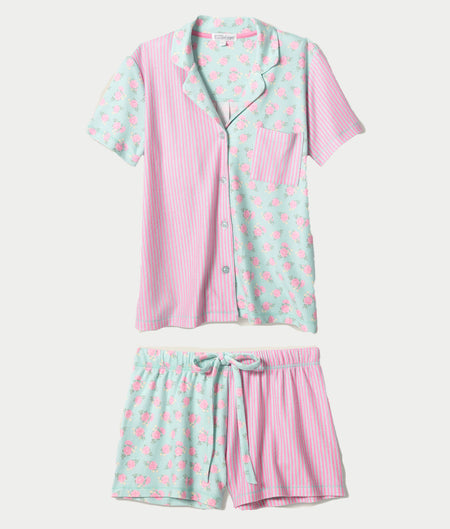 Secret Garden Striped Floral Knit Pajama Set