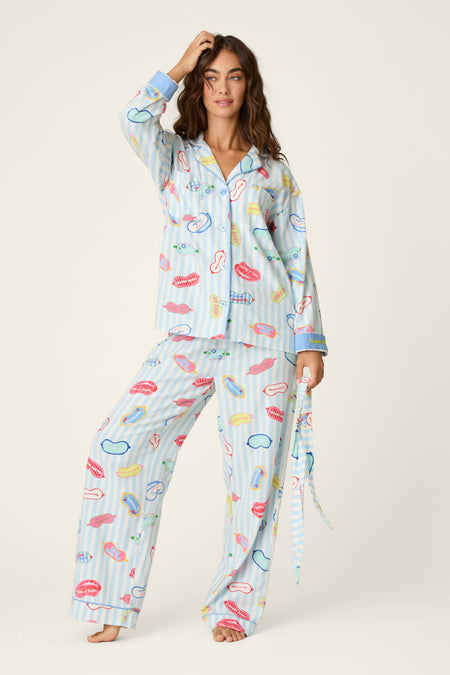 Out of Office Eyemask Print 3-Piece Flannel Pajama Set