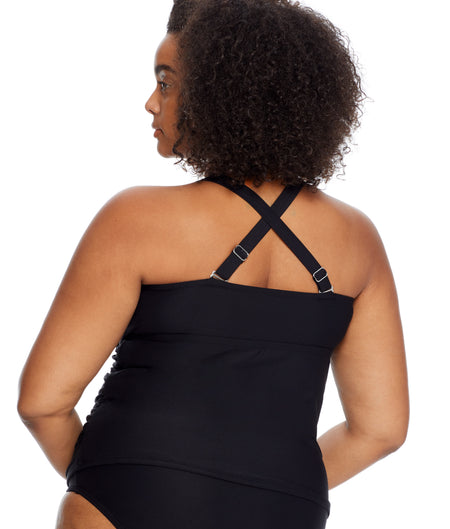 Plus Size Eco Onyx Shirred Underwire Tankini Top